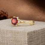 Unique, Classic, and Vintage Pavé 6-Prong Round Cut Garnet Engagement Ring - Additional view