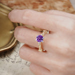 Unique, Classic, and Vintage Pavé 6-Prong Round Cut Amethyst Engagement Ring - Additional view