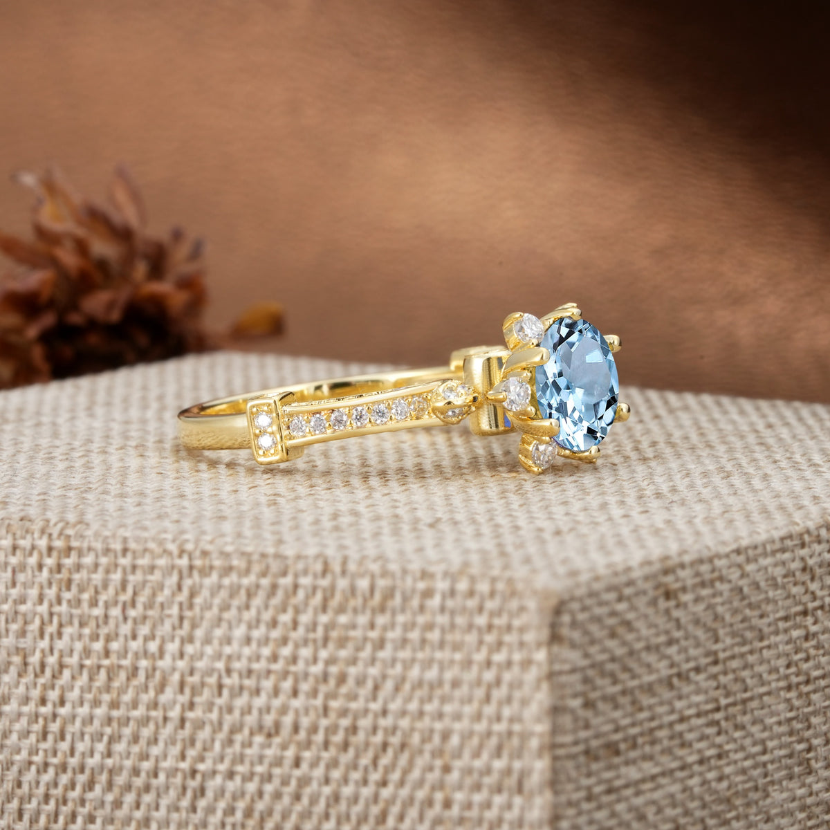 Unique, Classic, and Vintage Pavé 6-Prong Round Cut Aquamarine Engagement Ring - Additional view