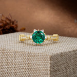 Unique, Classic, and Vintage Pavé 6-Prong Round Cut Emerald Engagement Ring - Additional view