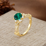 Unique, Classic, and Vintage Pavé 6-Prong Round Cut Emerald Engagement Ring - Additional view