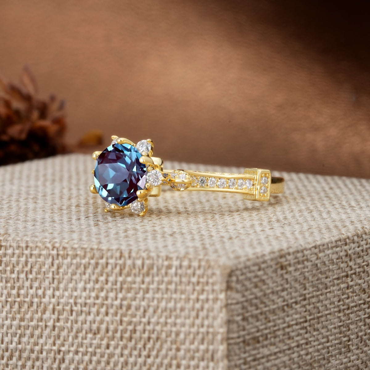 Unique, Classic, and Vintage Pavé 6-Prong Round Cut Alexandrite Engagement Ring - Additional view