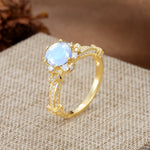 Unique, Classic, and Vintage Pavé 6-Prong Round Cut Moonstone Engagement Ring - Additional view