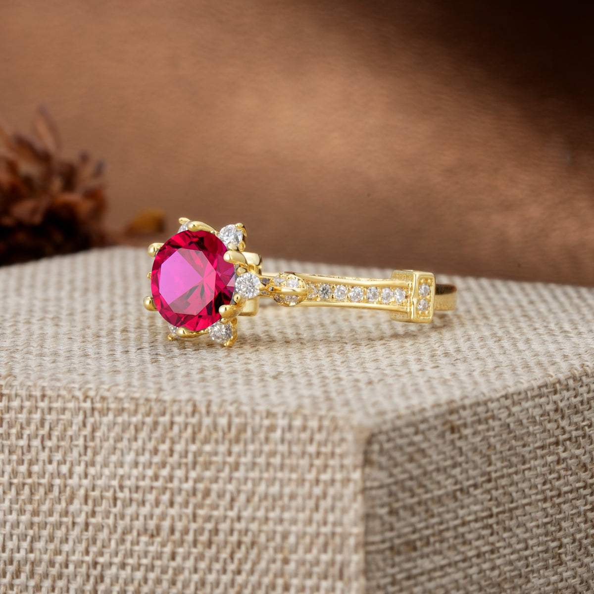 Unique, Classic, and Vintage Pavé 6-Prong Round Cut Ruby Engagement Ring - Additional view