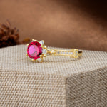 Unique, Classic, and Vintage Pavé 6-Prong Round Cut Ruby Engagement Ring - Additional view