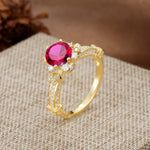 Unique, Classic, and Vintage Pavé 6-Prong Round Cut Ruby Engagement Ring - Additional view