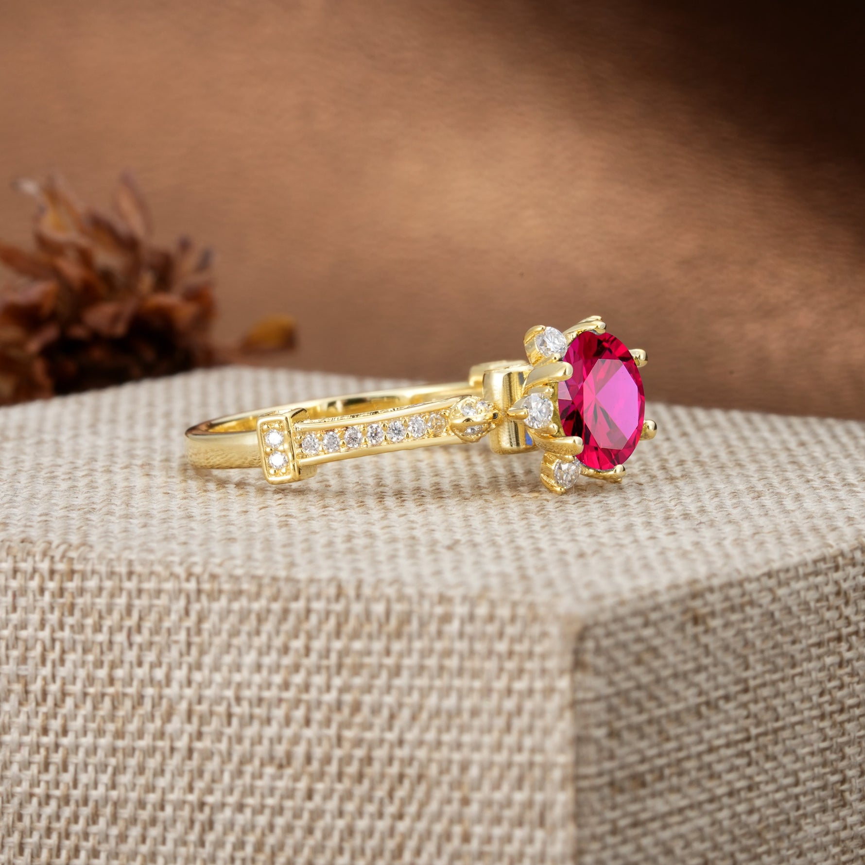 Unique, Classic, and Vintage Pavé 6-Prong Round Cut Ruby Engagement Ring - Additional view