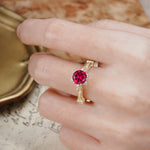 Unique, Classic, and Vintage Pavé 6-Prong Round Cut Ruby Engagement Ring - Additional view