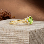 Unique, Classic, and Vintage Pavé 6-Prong Round Cut Peridot Engagement Ring - Additional view