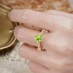 Unique, Classic, and Vintage Pavé 6-Prong Round Cut Peridot Engagement Ring - Additional view