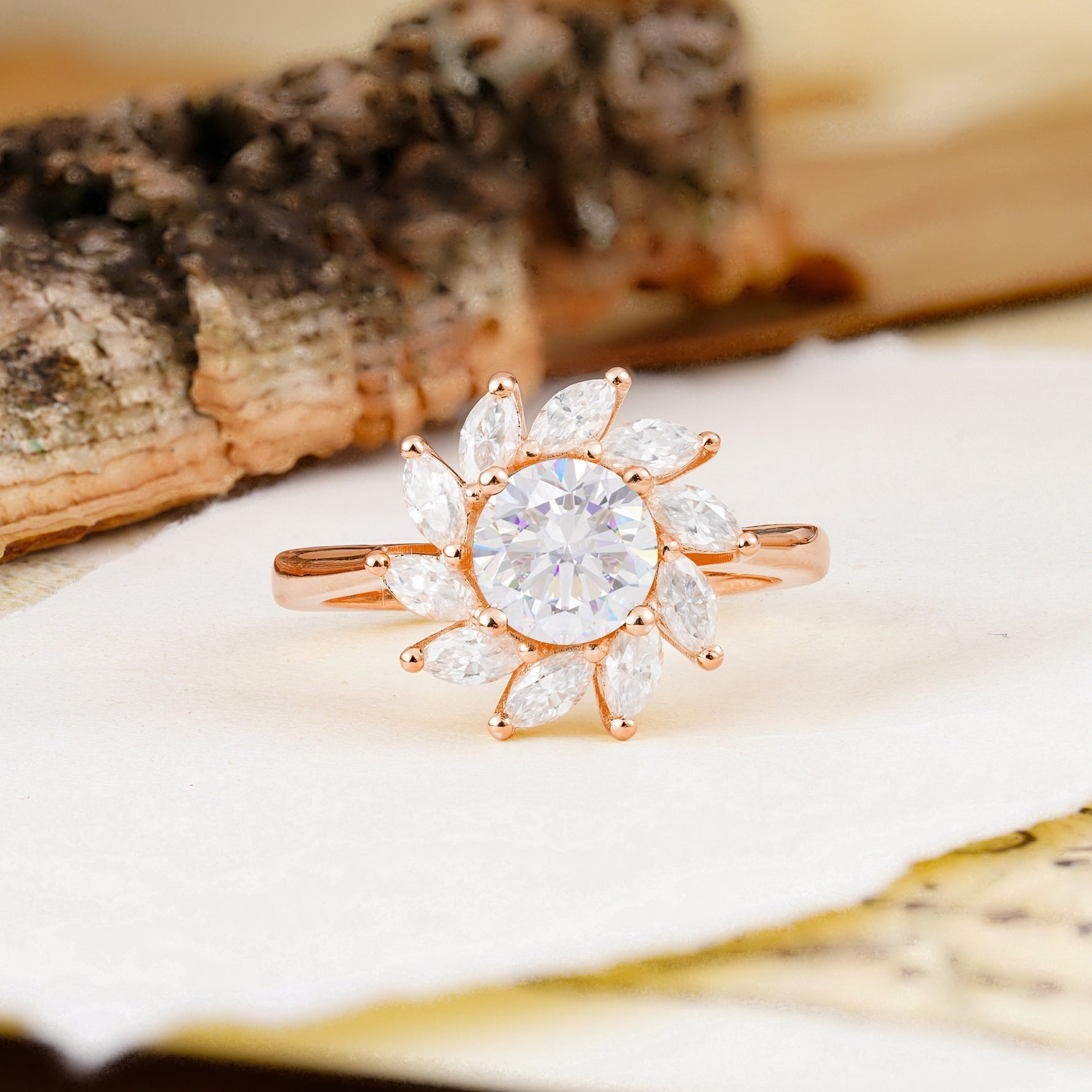 Nature-Inspired Classic Flower-Shaped 4-Prong Round Cut Moissanite Engagement Ring - Additional view