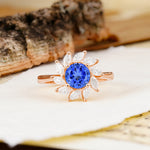 Nature-Inspired Classic Flower-Shaped 4-Prong Round Cut Sapphire Engagement Ring - Additional view