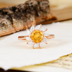Nature-Inspired Classic Flower-Shaped 4-Prong Round Cut Citrine Engagement Ring - Additional view