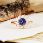 Nature-Inspired Classic Flower-Shaped 4-Prong Round Cut Tanzanite Engagement Ring - Additional view
