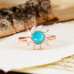 Nature-Inspired Classic Flower-Shaped 4-Prong Round Cut Turquoise Engagement Ring - Additional view