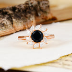 Nature-Inspired Classic Flower-Shaped 4-Prong Round Cut Black Onyx Engagement Ring - Additional view