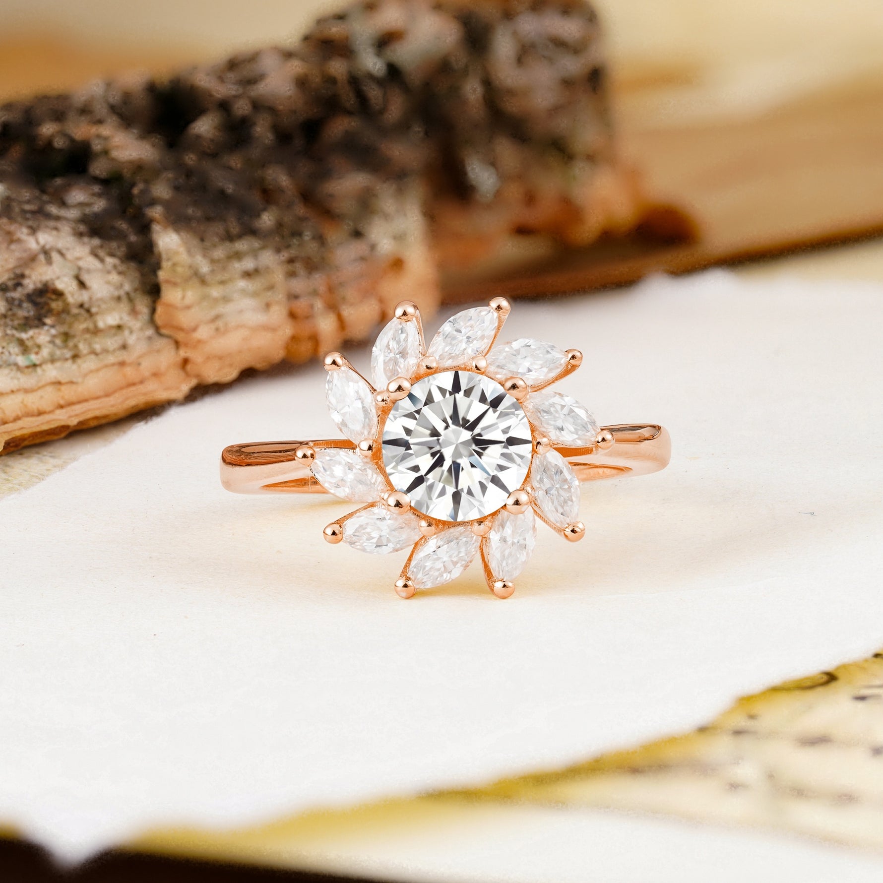 Nature-Inspired Classic Flower-Shaped 4-Prong Round Cut Lab Diamond Engagement Ring - Additional view