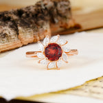 Nature-Inspired Classic Flower-Shaped 4-Prong Round Cut Garnet Engagement Ring - Additional view