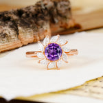 Nature-Inspired Classic Flower-Shaped 4-Prong Round Cut Amethyst Engagement Ring - Additional view