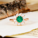 Nature-Inspired Classic Flower-Shaped 4-Prong Round Cut Emerald Engagement Ring - Additional view