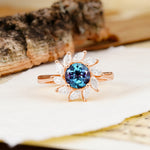 Nature-Inspired Classic Flower-Shaped 4-Prong Round Cut Alexandrite Engagement Ring - Additional view