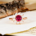 Nature-Inspired Classic Flower-Shaped 4-Prong Round Cut Ruby Engagement Ring - Additional view