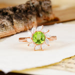 Nature-Inspired Classic Flower-Shaped 4-Prong Round Cut Peridot Engagement Ring - Additional view