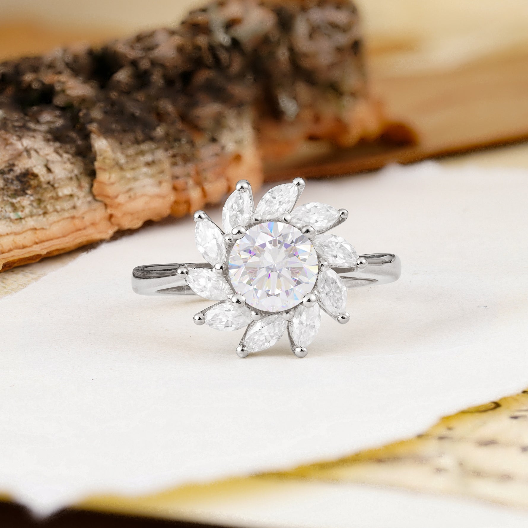 Nature-Inspired Classic Flower-Shaped 4-Prong Round Cut Moissanite Engagement Ring - Additional view