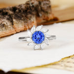 Nature-Inspired Classic Flower-Shaped 4-Prong Round Cut Sapphire Engagement Ring - Additional view