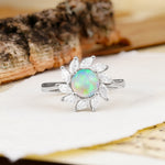 Nature-Inspired Classic Flower-Shaped 4-Prong Round Cut Fire Opal Engagement Ring - Additional view