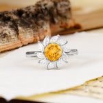 Nature-Inspired Classic Flower-Shaped 4-Prong Round Cut Citrine Engagement Ring - Additional view