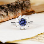 Nature-Inspired Classic Flower-Shaped 4-Prong Round Cut Tanzanite Engagement Ring - Additional view