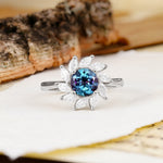 Nature-Inspired Classic Flower-Shaped 4-Prong Round Cut Alexandrite Engagement Ring - Additional view