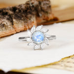 Nature-Inspired Classic Flower-Shaped 4-Prong Round Cut Moonstone Engagement Ring - Additional view
