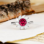 Nature-Inspired Classic Flower-Shaped 4-Prong Round Cut Ruby Engagement Ring - Additional view