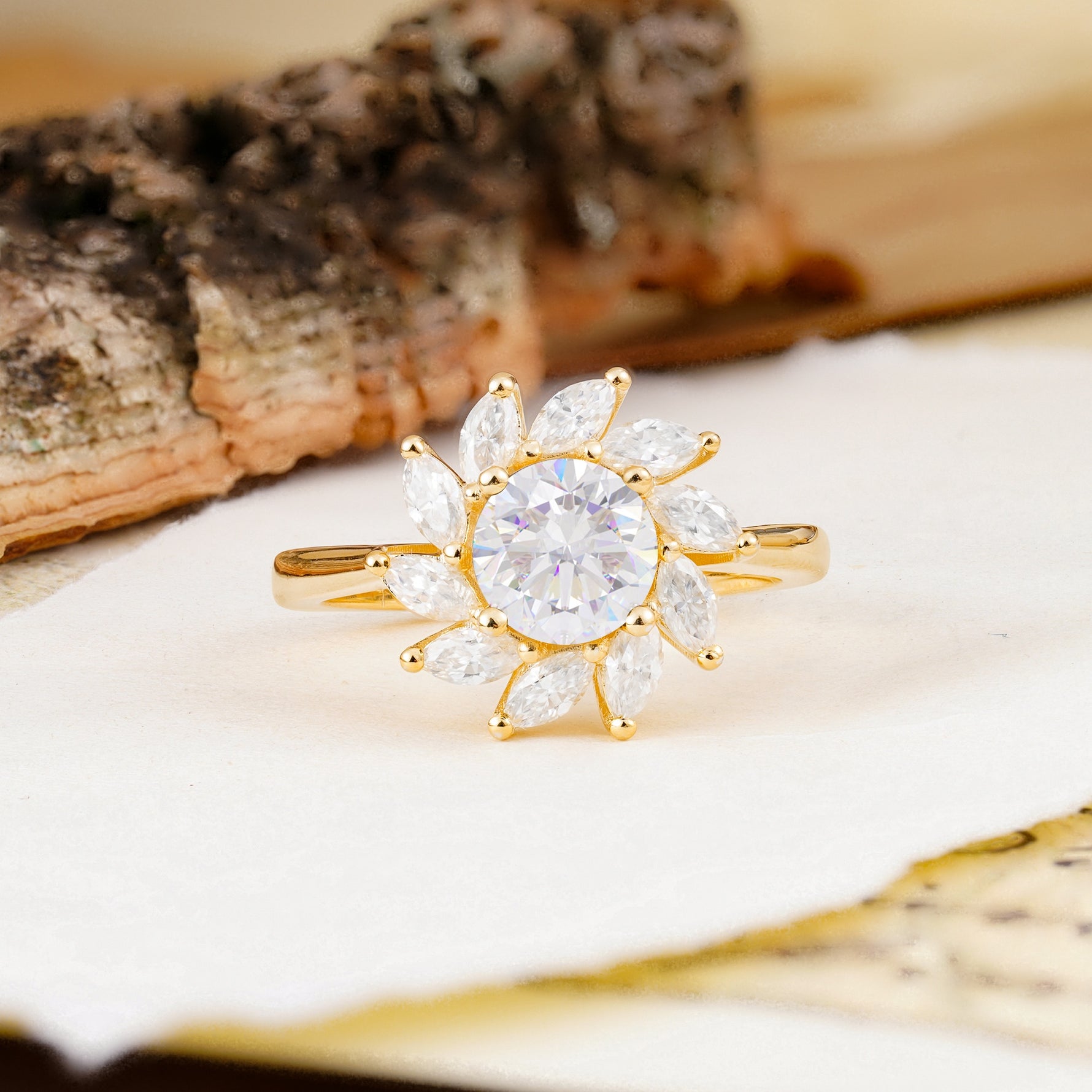 Nature-Inspired Classic Flower-Shaped 4-Prong Round Cut Moissanite Engagement Ring - Additional view