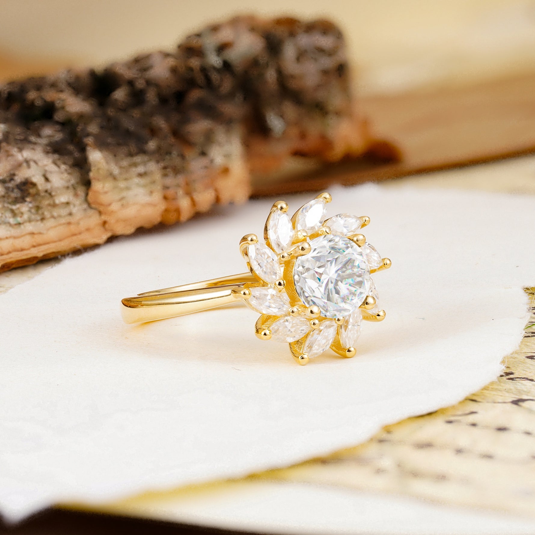 Nature-Inspired Classic Flower-Shaped 4-Prong Round Cut Moissanite Engagement Ring - Additional view