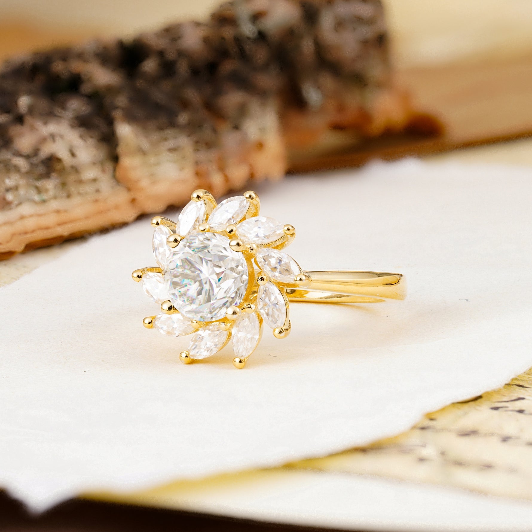 Nature-Inspired Classic Flower-Shaped 4-Prong Round Cut Moissanite Engagement Ring - Additional view