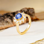 Nature-Inspired Classic Flower-Shaped 4-Prong Round Cut Sapphire Engagement Ring - Additional view