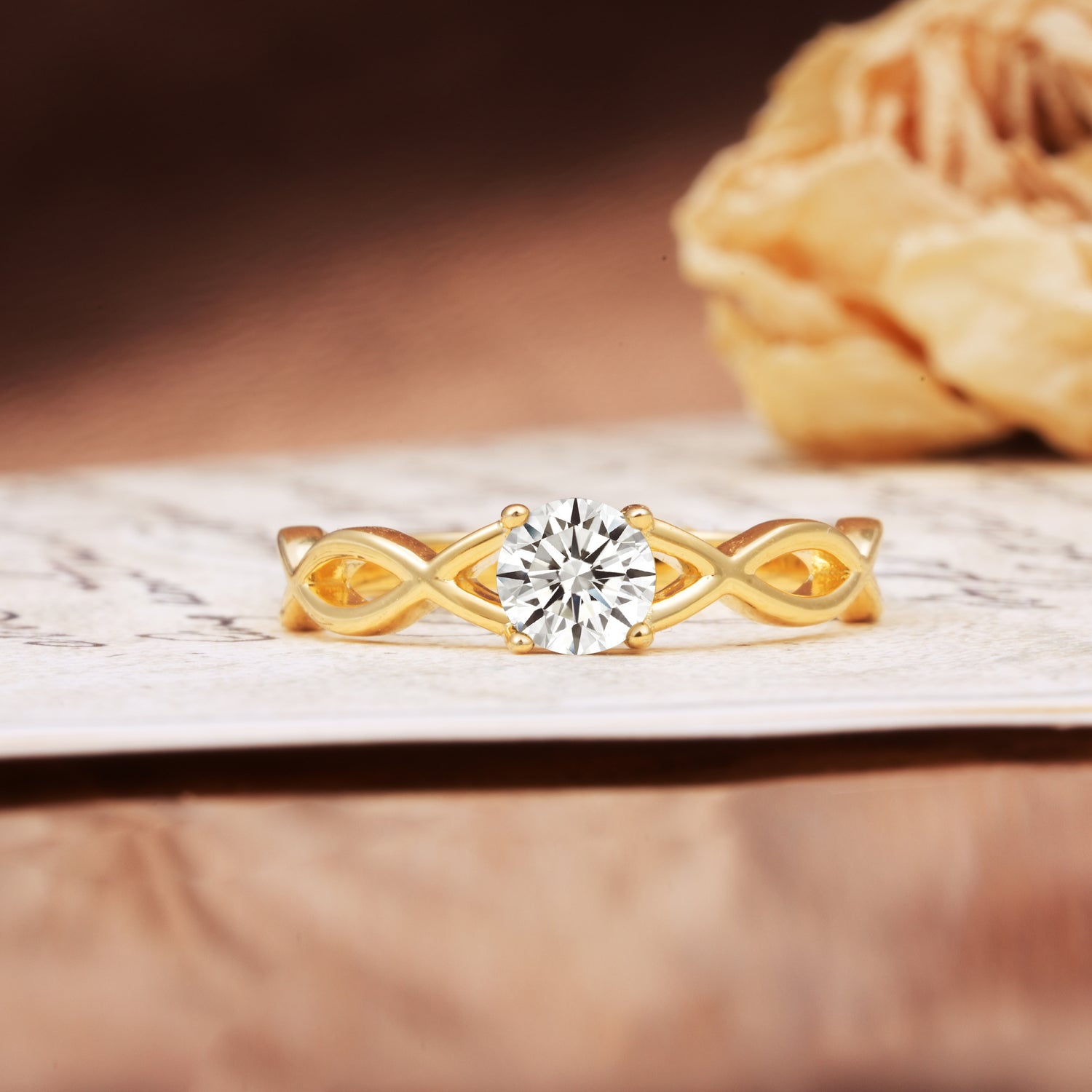 Classic, Minimalist, Twisted 4-Prong Round Cut Lab Diamond Engagement Ring