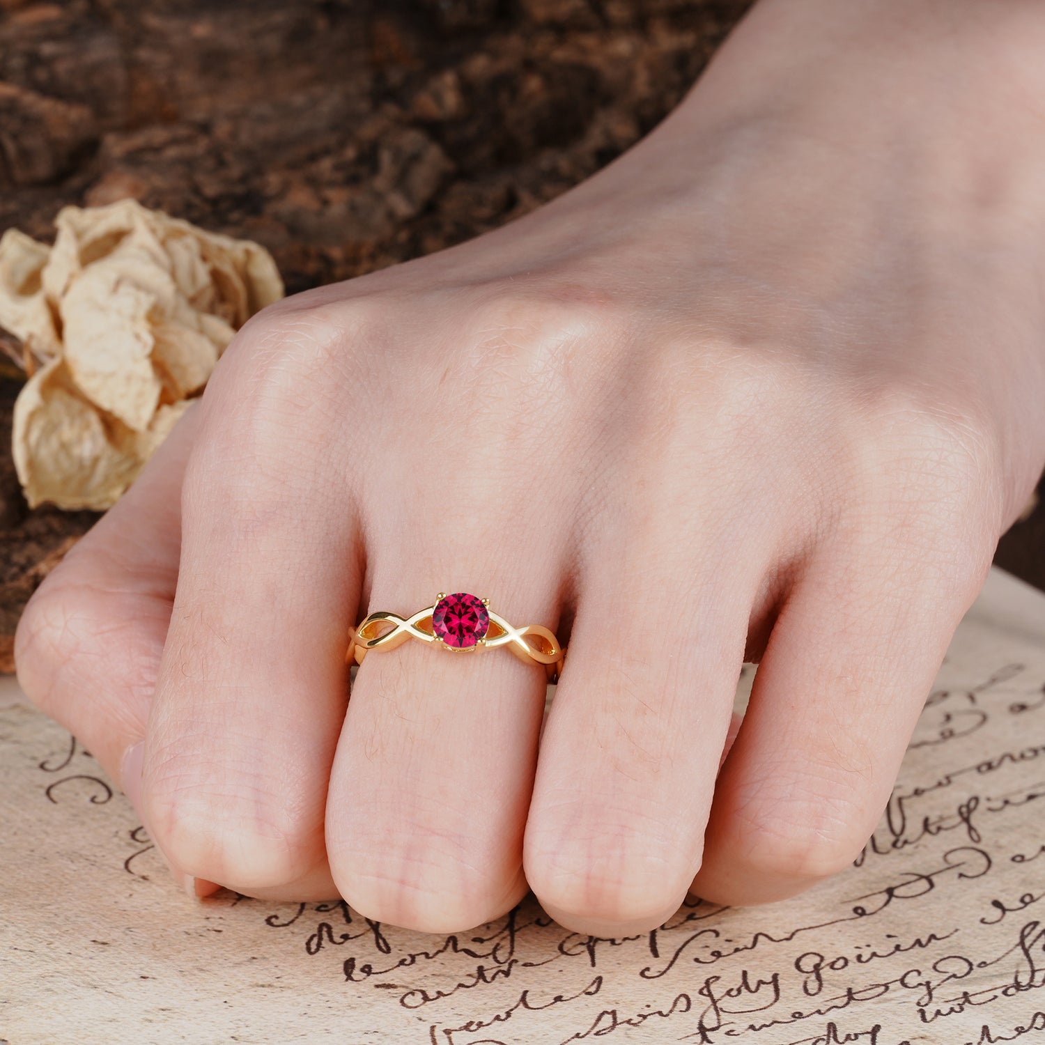 Classic, Minimalist, Twisted 4-Prong Round Cut Ruby Engagement Ring