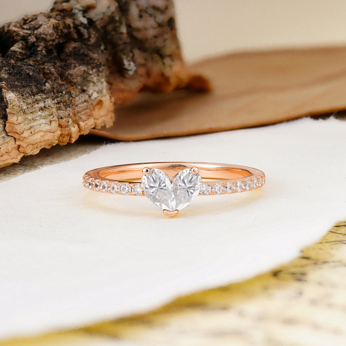 Unique Classic 3-Prong Heart Cut Moissanite Engagement Ring - Additional view