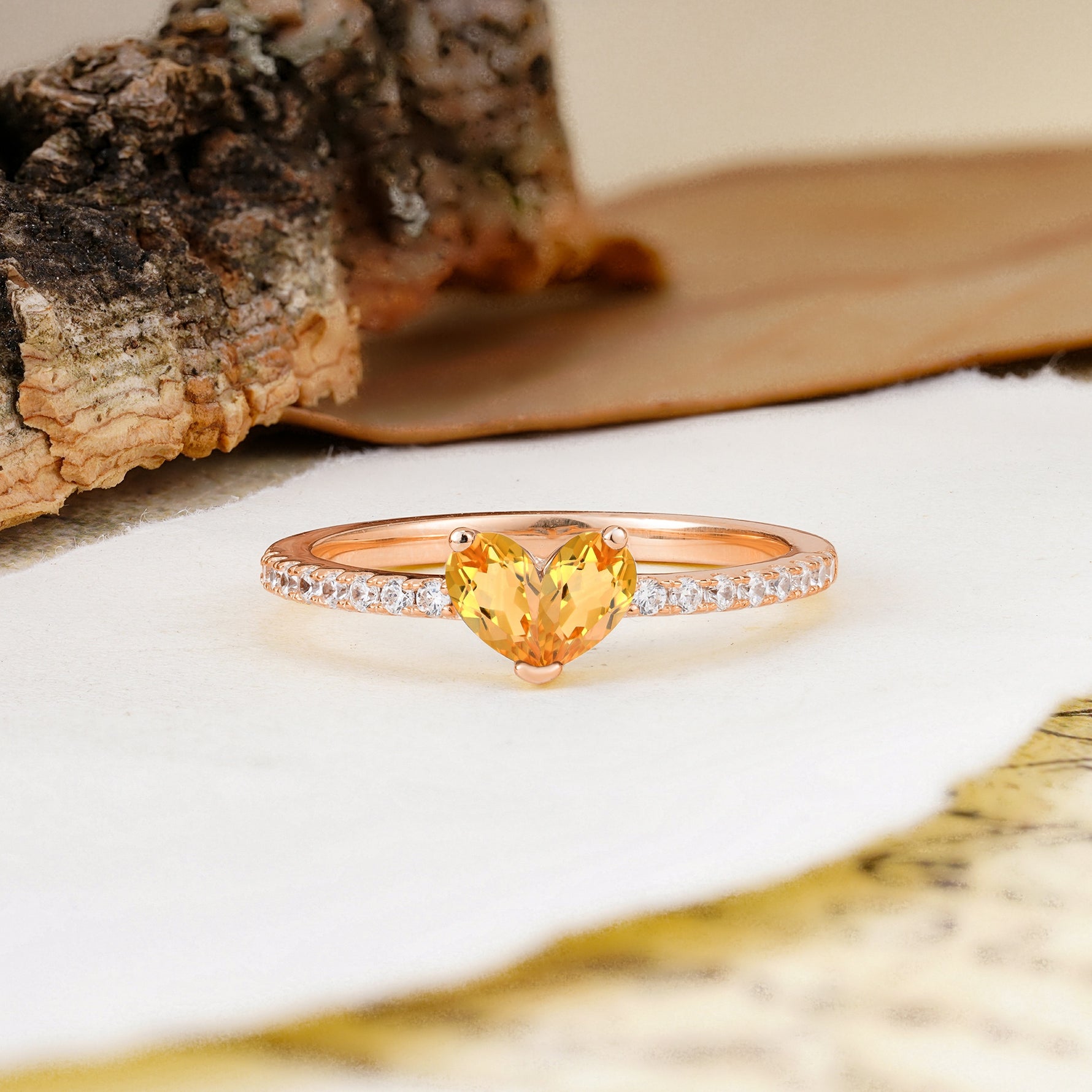 Unique Classic 3-Prong Heart Cut Citrine Engagement Ring - Additional view