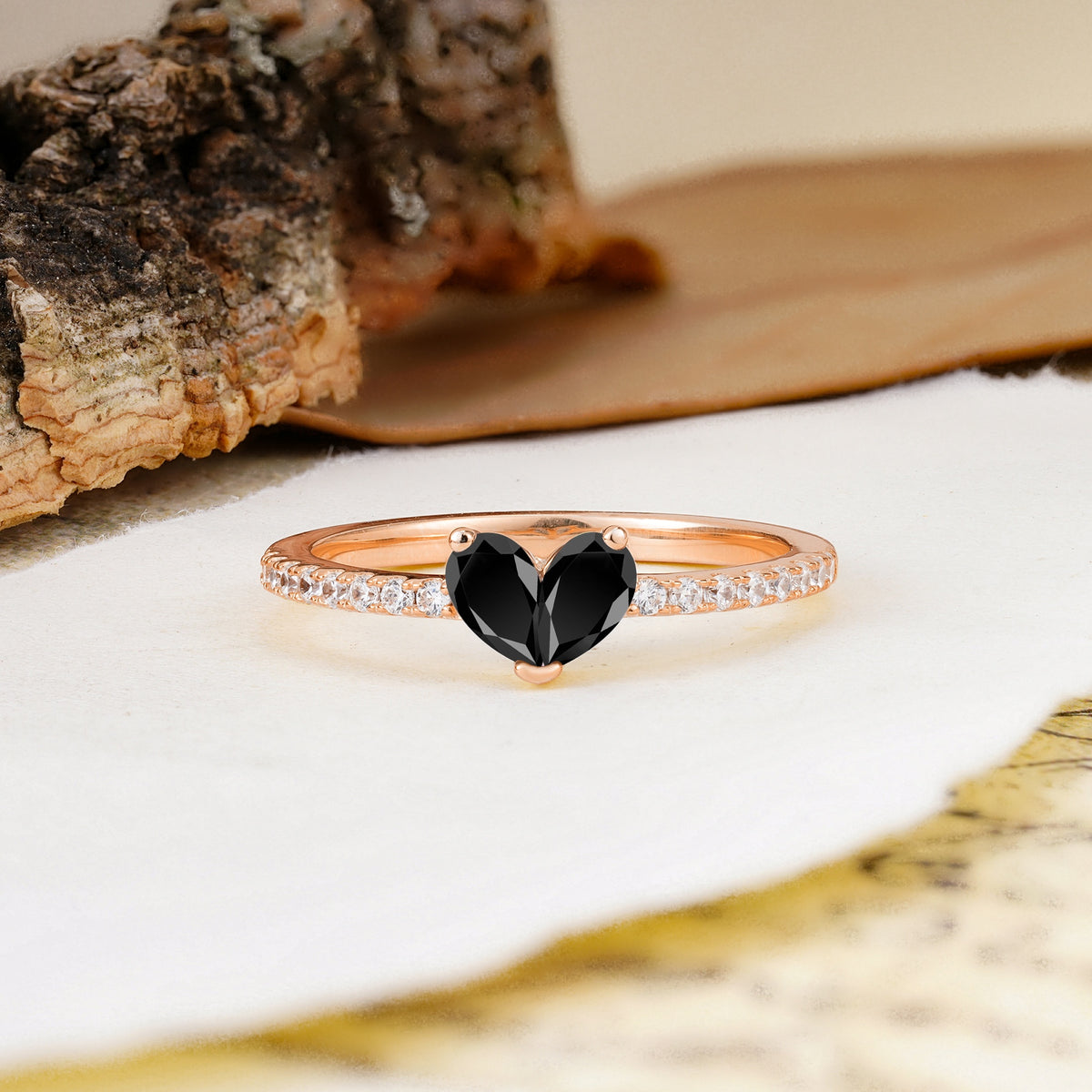 Unique Classic 3-Prong Heart Cut Black Onyx Engagement Ring - Additional view
