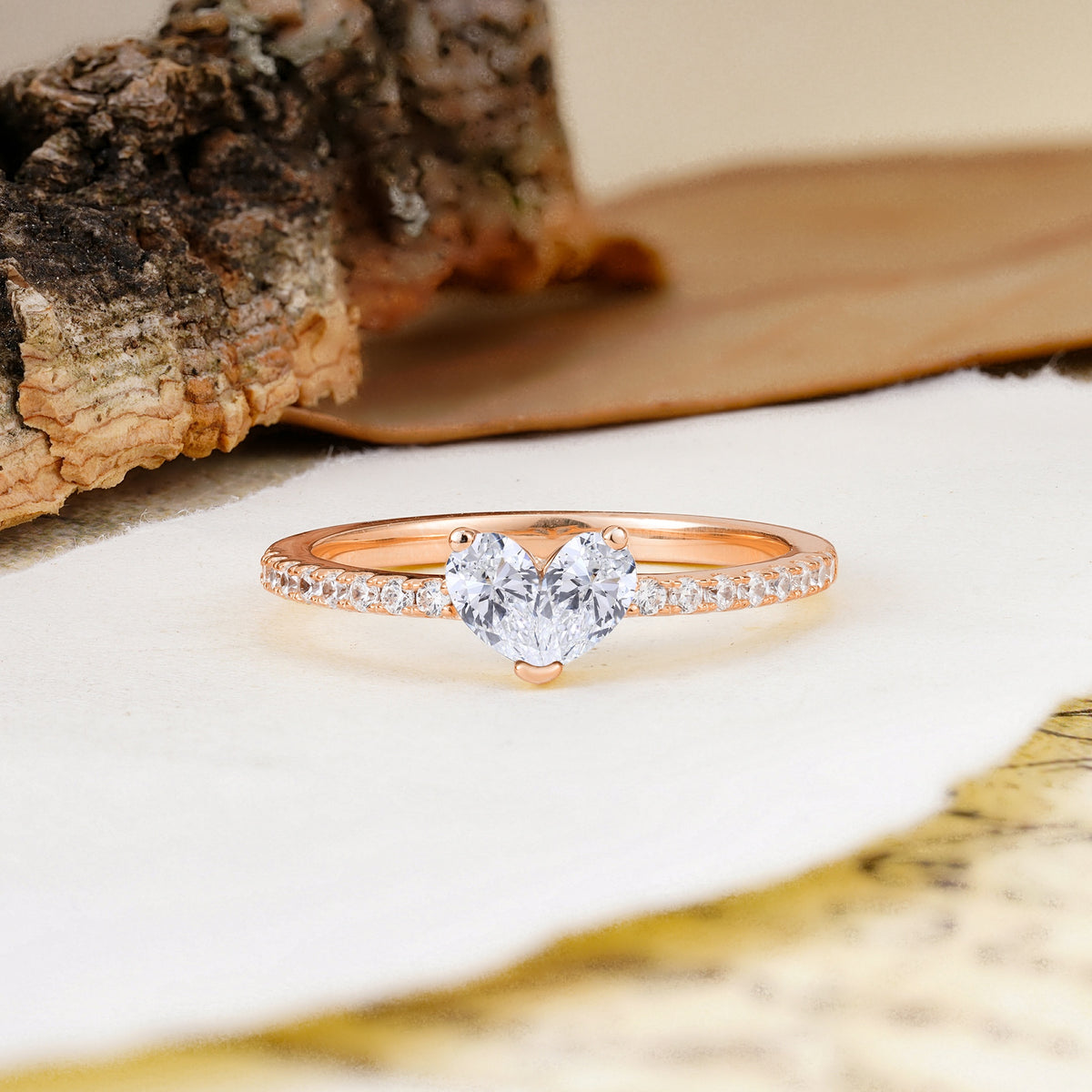 Unique Classic 3-Prong Heart Cut Lab Diamond Engagement Ring - Additional view