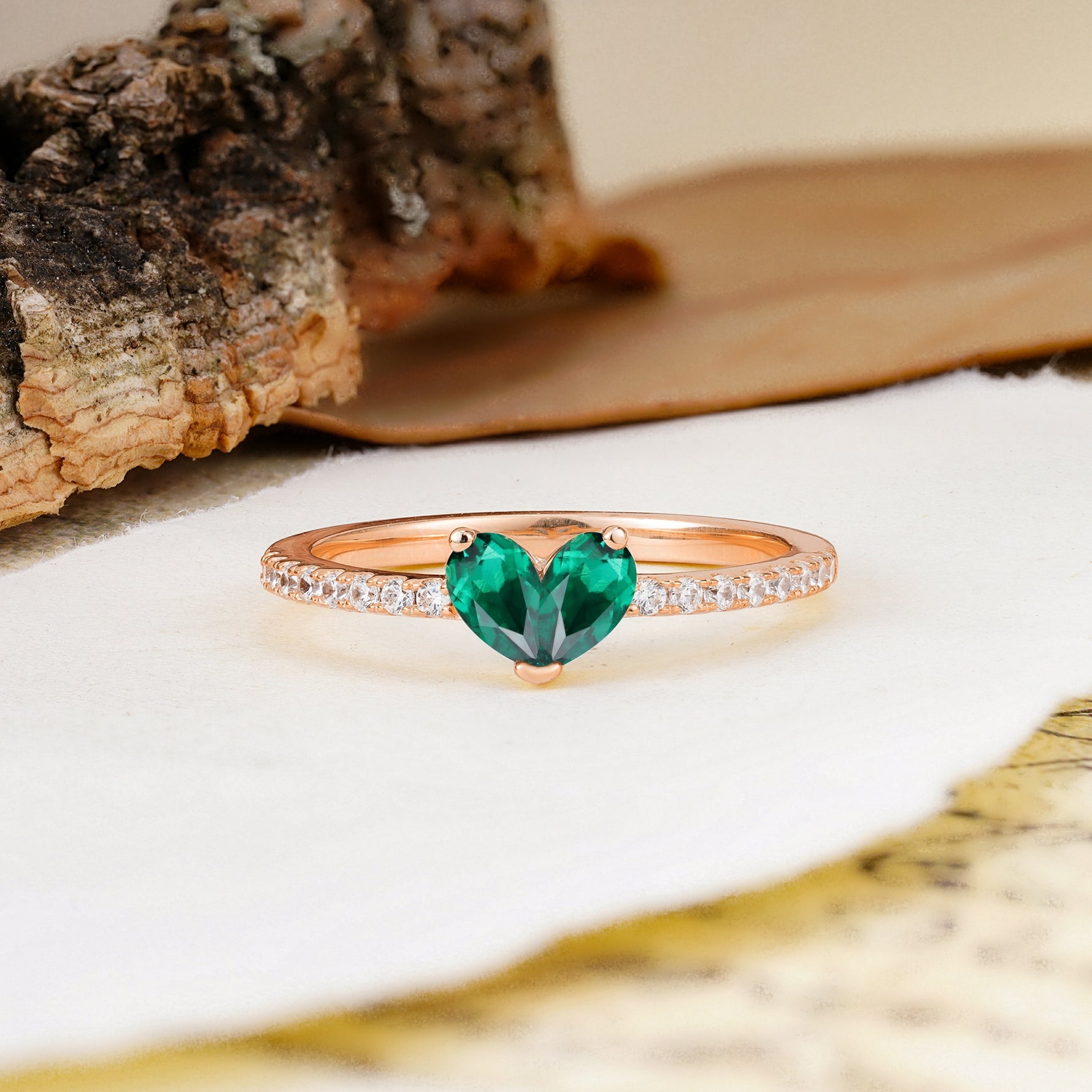Unique Classic 3-Prong Heart Cut Emerald Engagement Ring - Additional view