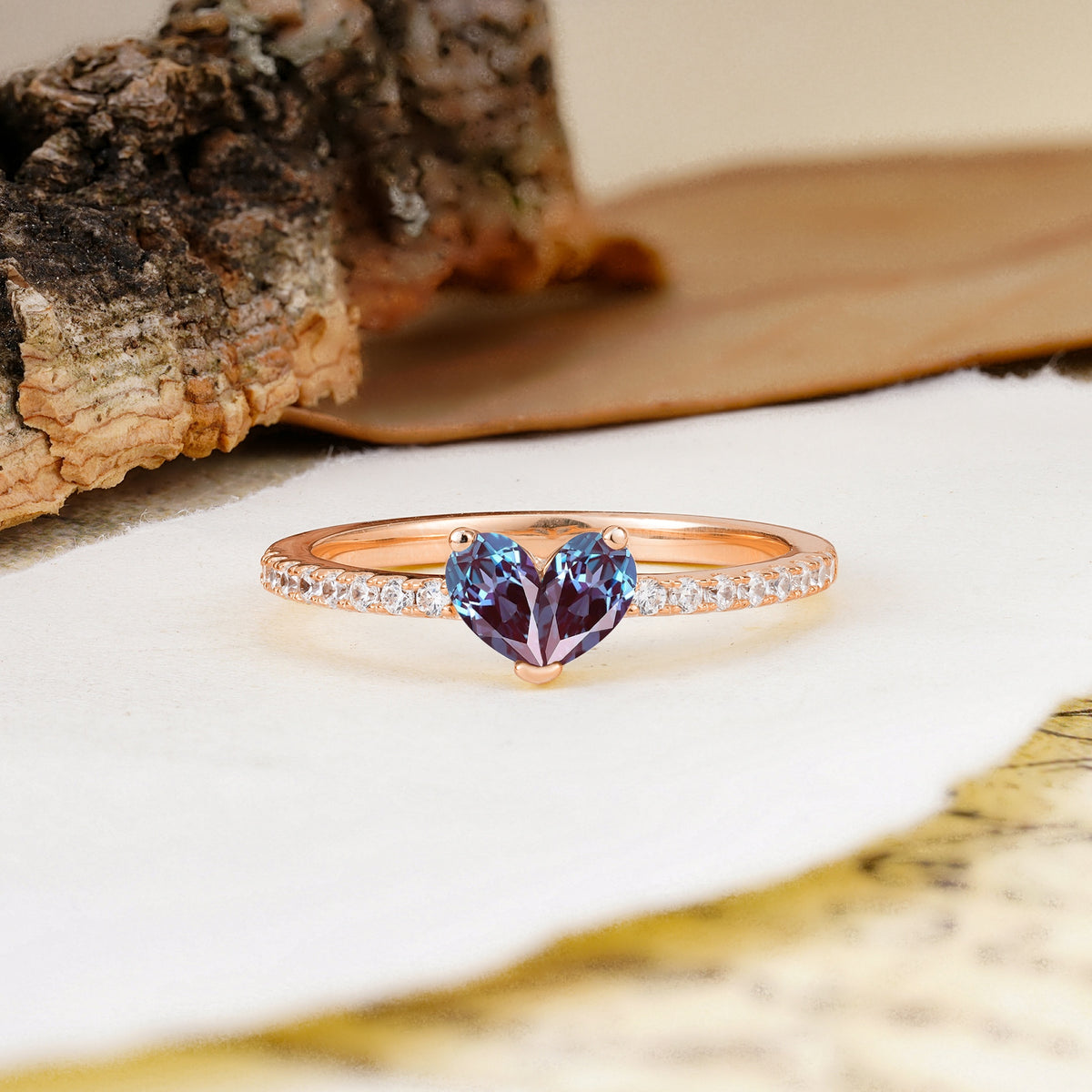 Unique Classic 3-Prong Heart Cut Alexandrite Engagement Ring - Additional view