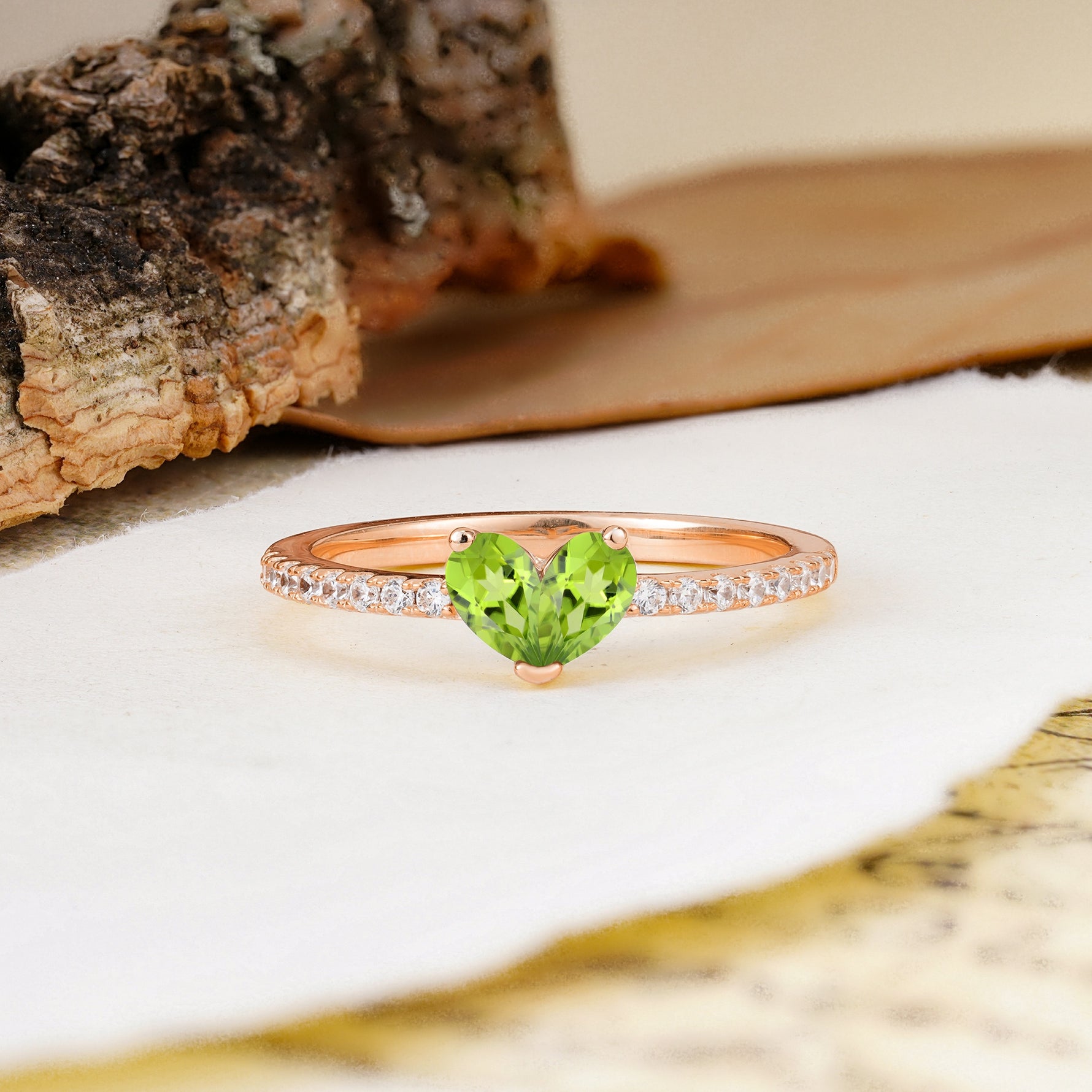 Unique Classic 3-Prong Heart Cut Peridot Engagement Ring - Additional view