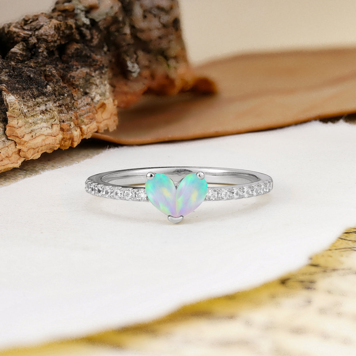 Unique Classic 3-Prong Heart Cut Fire Opal Engagement Ring - Additional view