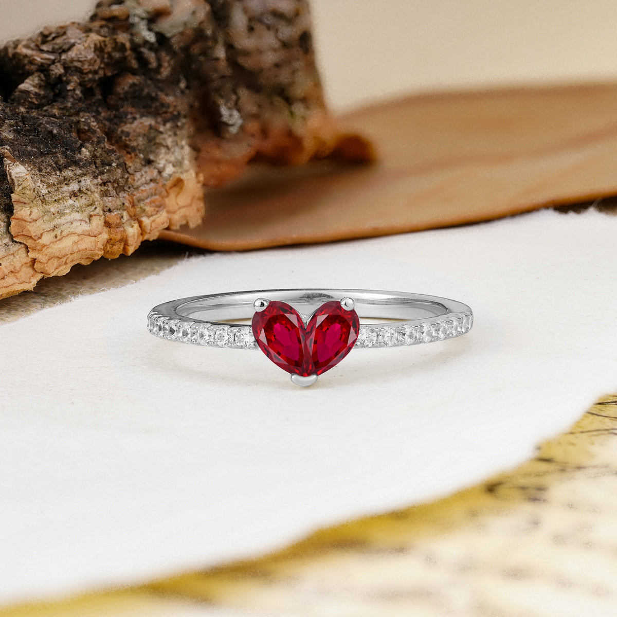 Unique Classic 3-Prong Heart Cut Ruby Engagement Ring - Additional view